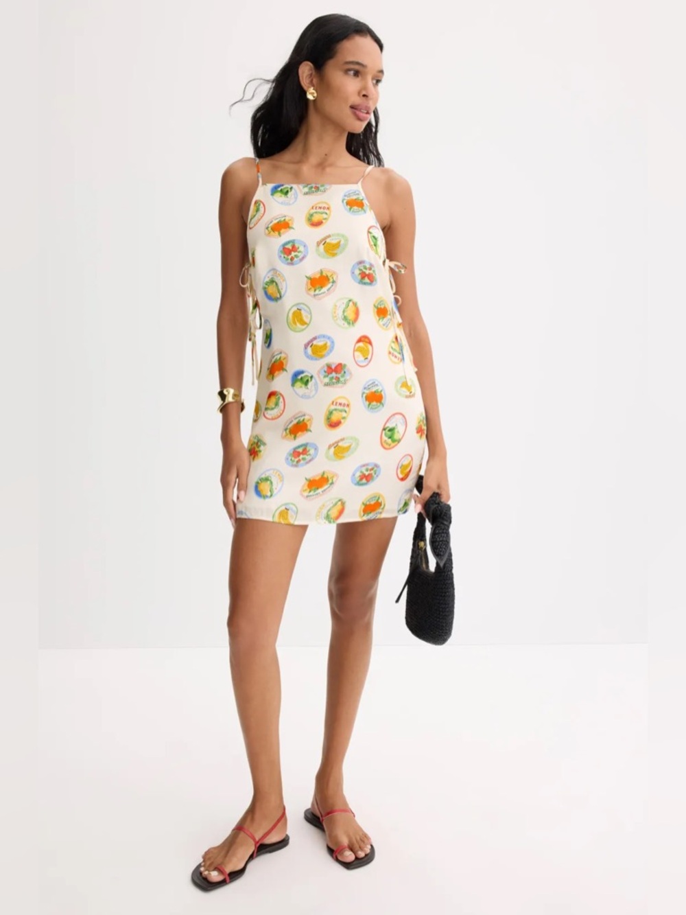Astr Cream Mini Dress with Multicolor Fruit Medallion Print